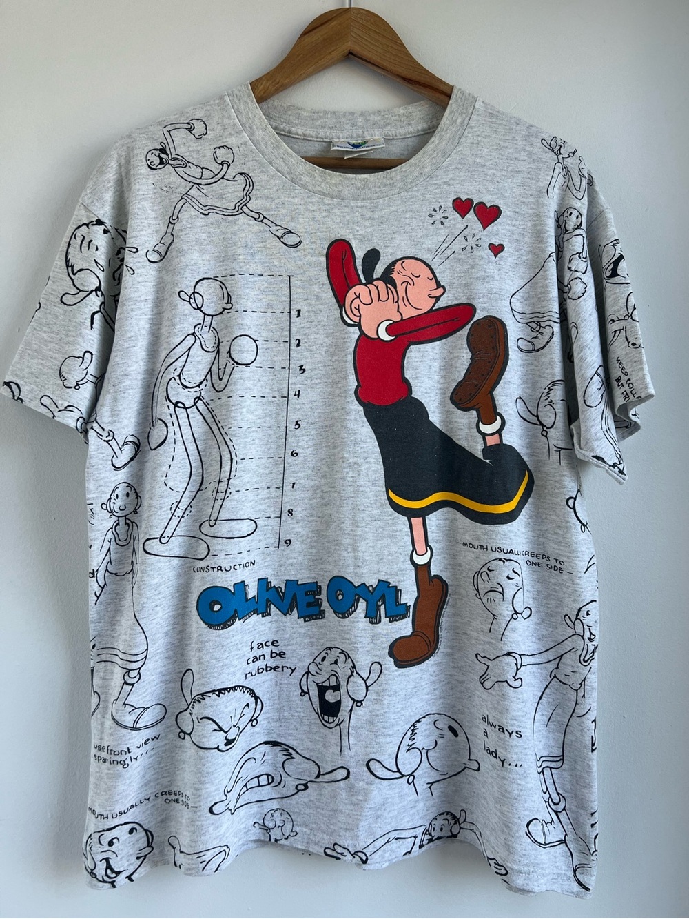 Vintage 1998 Popeye and Olive Oyl All-Over-Print T-shirt Size Large Universal